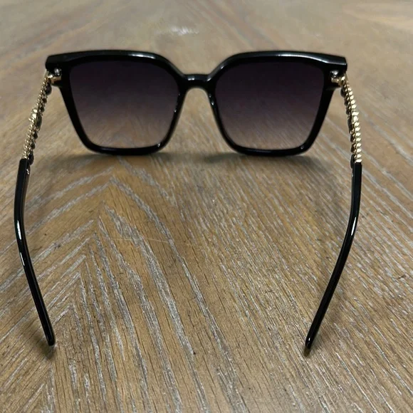 Chanel Black & Gold with black leather band on arms Square Sunglasses - Picture 6 of 6